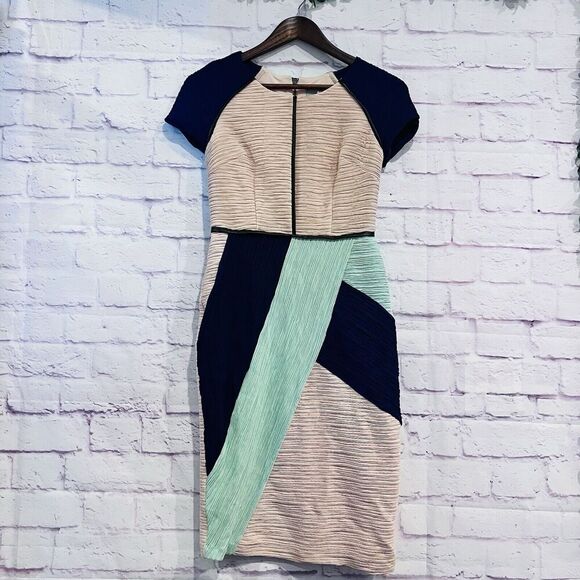 Anthropologie Maeve Danita Color Block Crepe Sheath Dress Size 0 Short Sleeve - Picture 2 of 12